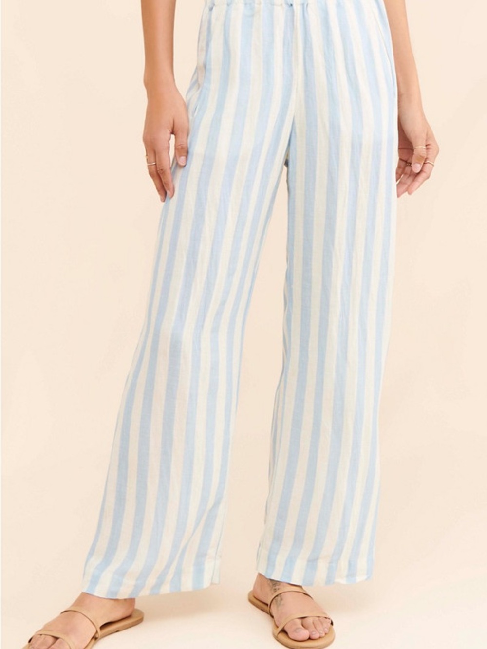 Velvet by Graham and Spencer Stripe Wide Leg Pants Blue and White